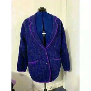 Vintage Quisset Cove Purple Paiseley 100% Wool Women's Blazer XL Grandmacore